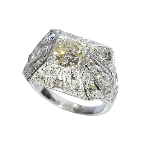 Bague 54 Bague de fiançailles Art déco en platine et diamants (vers 1930) 58 Facettes 16330-0222