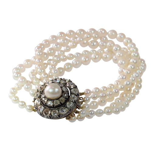 Bracelet Bracelet victorien en or rouge 18k, argent, perles et diamants 58 Facettes 16323-0044