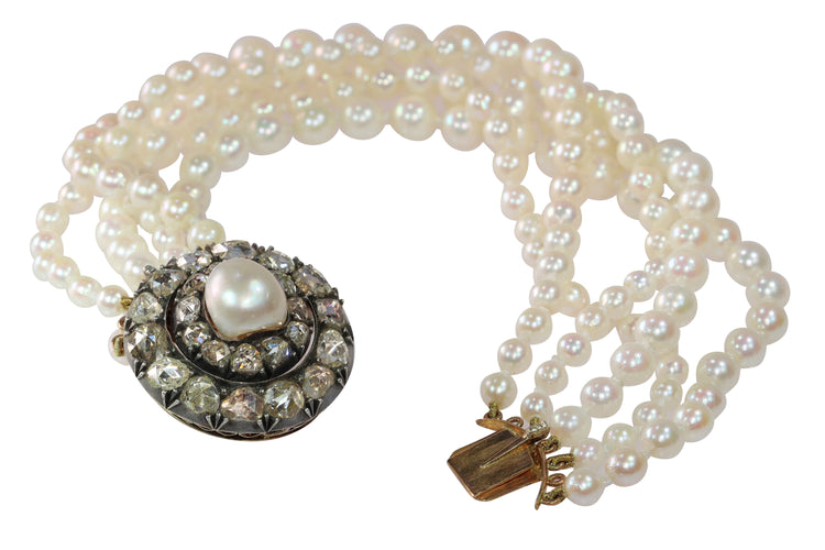 Bracelet Bracelet victorien en or rouge 18k, argent, perles et diamants 58 Facettes 16323-0044