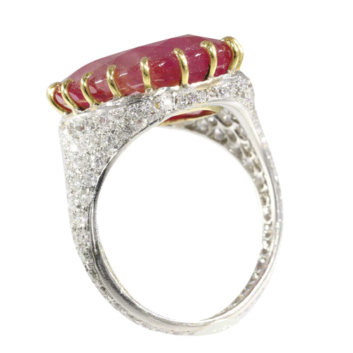 Bague 52 Bague Art déco en platine et or rouge 18K, rubis 13,52 ct et diamants 58 Facettes 17059-0258