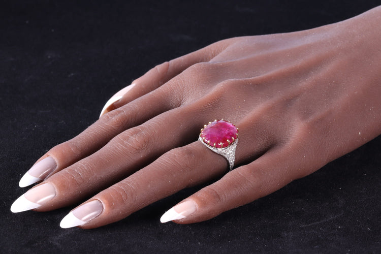 Bague 52 Bague Art déco en platine et or rouge 18K, rubis 13,52 ct et diamants 58 Facettes 17059-0258