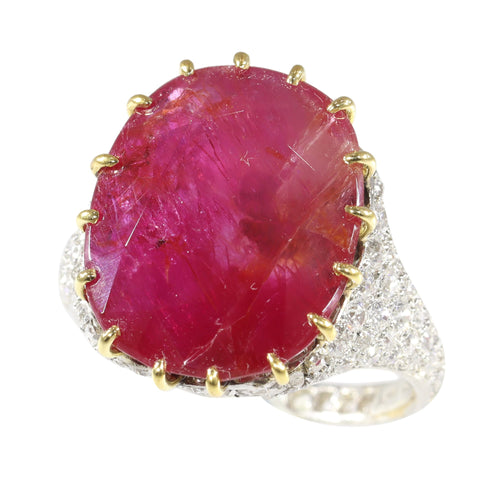 Bague 52 Bague Art déco en platine et or rouge 18K, rubis 13,52 ct et diamants 58 Facettes 17059-0258
