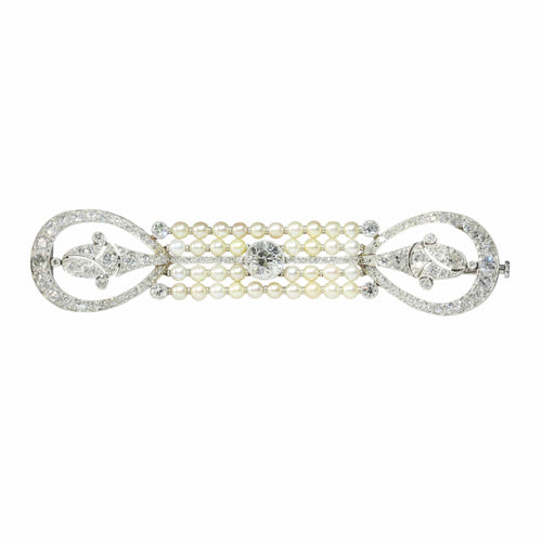 Broche Broche barrette Art déco en platine, diamants et perles 58 Facettes 18115-0042