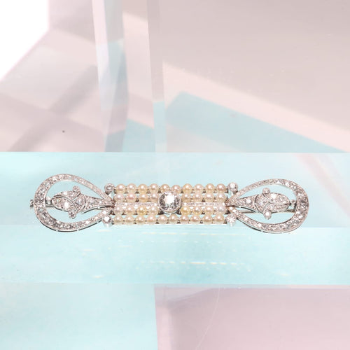Broche Broche barrette Art déco en platine, diamants et perles 58 Facettes 18115-0042