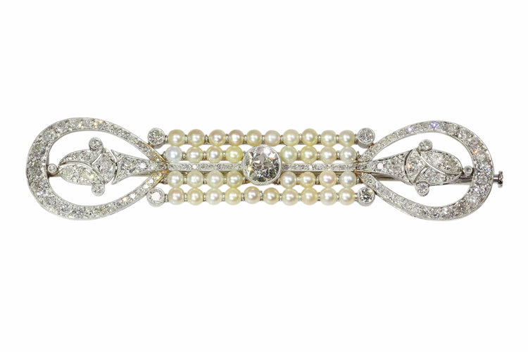 Broche Broche barrette Art déco en platine, diamants et perles 58 Facettes 18115-0042