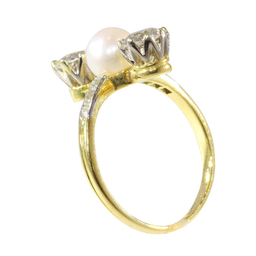 Bague 54 Bague de fiançailles Belle Époque 1915 en or 18K et diamants 58 Facettes 18256-0130