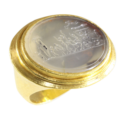 Bague 56 Bague sceau classique du XVIIIe siècle en or jaune, intaille agate 58 Facettes 19087-0061
