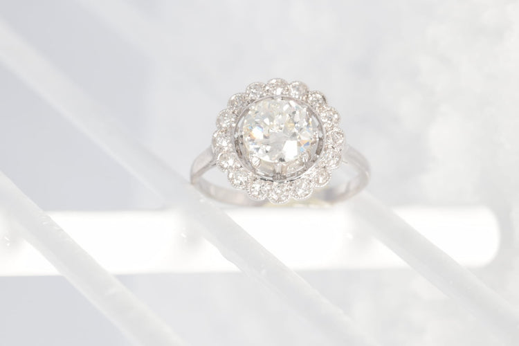 Bague 54 Bague Art déco en platine avec 17 diamants (env. 1,67 ct) 58 Facettes 19157-0036
