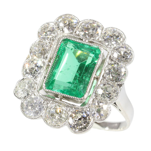 Bague 52 Bague de fiançailles en platine, émeraude 2,20 ct et diamants 58 Facettes 19343-0010