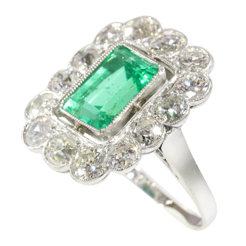 Bague 52 Bague de fiançailles en platine, émeraude 2,20 ct et diamants 58 Facettes 19343-0010