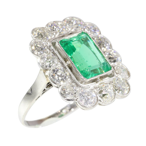 Bague 52 Bague de fiançailles en platine, émeraude 2,20 ct et diamants 58 Facettes 19343-0010