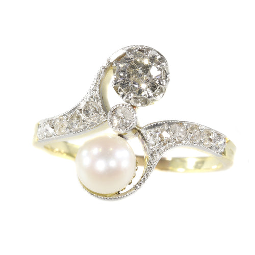 Bague 58 Belle Époque - Bague toi et moi en or jaune 18K, diamants et perle 58 Facettes 20155-0500