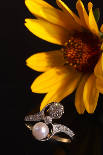 Bague 58 Belle Époque - Bague toi et moi en or jaune 18K, diamants et perle 58 Facettes 20155-0500