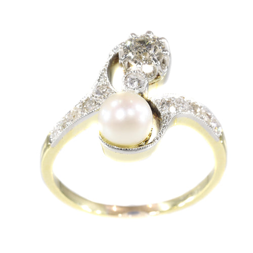 Bague 58 Belle Époque - Bague toi et moi en or jaune 18K, diamants et perle 58 Facettes 20155-0500