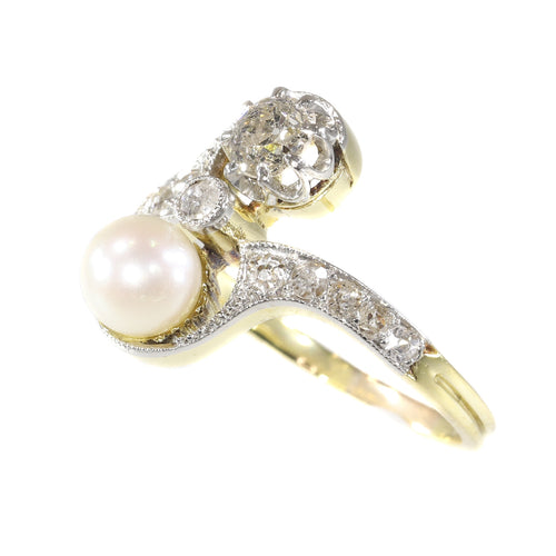 Bague 58 Belle Époque - Bague toi et moi en or jaune 18K, diamants et perle 58 Facettes 20155-0500