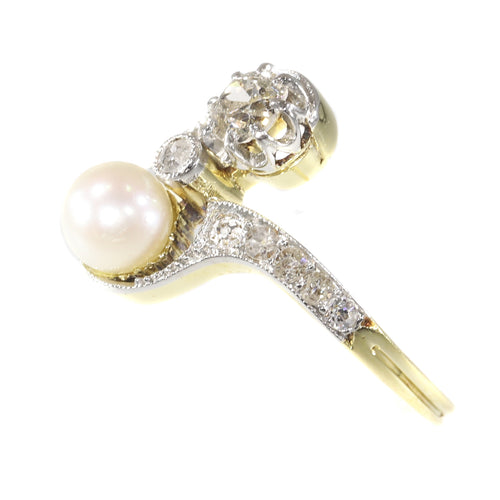 Bague 58 Belle Époque - Bague toi et moi en or jaune 18K, diamants et perle 58 Facettes 20155-0500