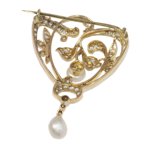 Broche Broche Art nouveau en platine et or jaune 18K, diamants et perles 58 Facettes 20190-0105