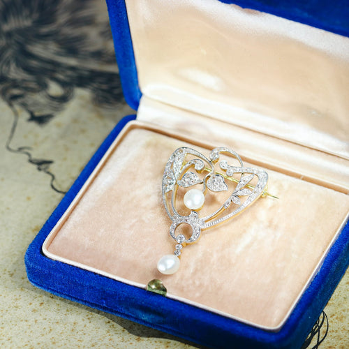 Broche Broche Art nouveau en platine et or jaune 18K, diamants et perles 58 Facettes 20190-0105