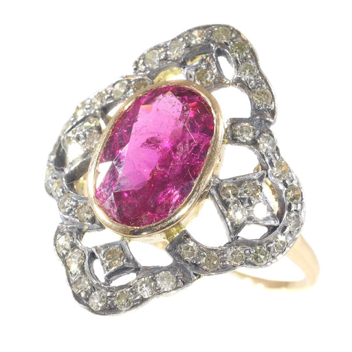 Bague 56 Bague vintage années 1930 en or rouge 18 ct, rubellite et diamants 58 Facettes 20296-0351