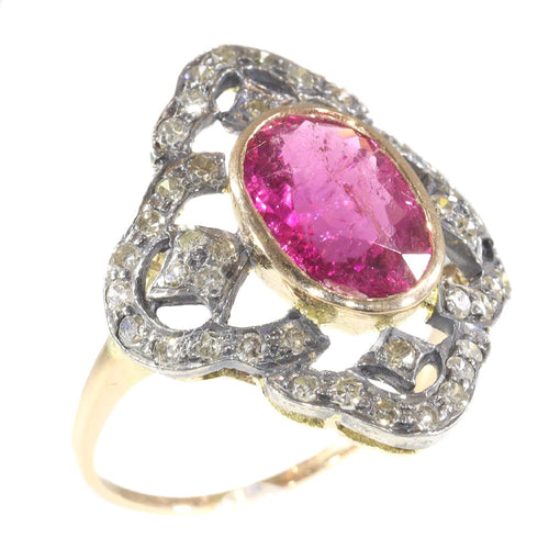 Bague 56 Bague vintage années 1930 en or rouge 18 ct, rubellite et diamants 58 Facettes 20296-0351