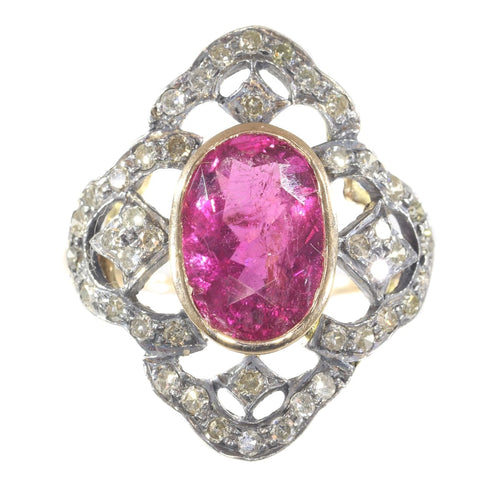 Bague 56 Bague vintage années 1930 en or rouge 18 ct, rubellite et diamants 58 Facettes 20296-0351