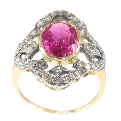 Bague 56 Bague vintage années 1930 en or rouge 18 ct, rubellite et diamants 58 Facettes 20296-0351