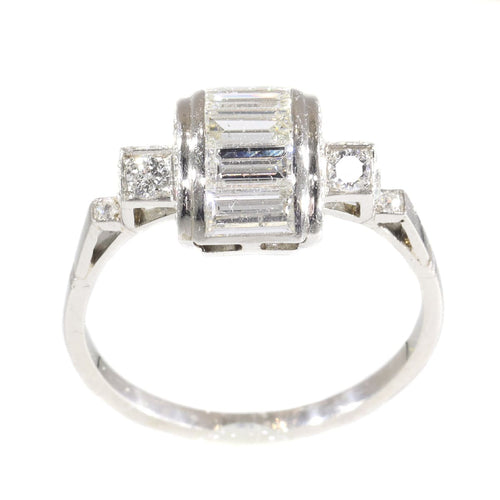 Bague 54 Bague vintage années 1950 Art déco en platine et diamants 58 Facettes 21042-0157