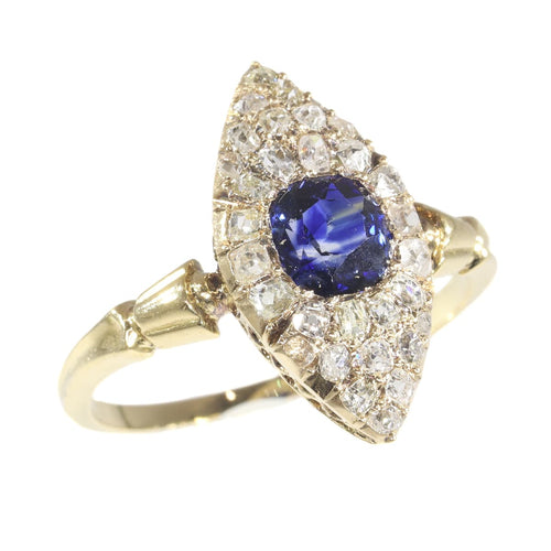 Bague 59 Bague de fiançailles victorienne 1840 en or jaune 18K, saphir et diamants 58 Facettes 21097-0172