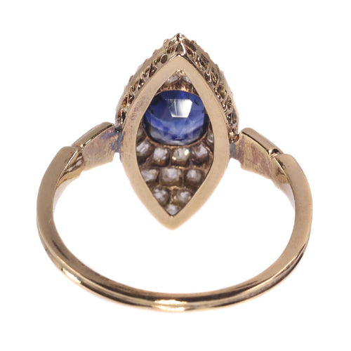 Bague 59 Bague de fiançailles victorienne 1840 en or jaune 18K, saphir et diamants 58 Facettes 21097-0172