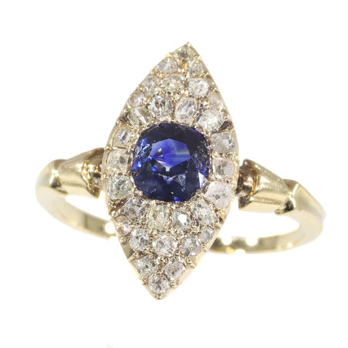 Bague 59 Bague de fiançailles victorienne 1840 en or jaune 18K, saphir et diamants 58 Facettes 21097-0172