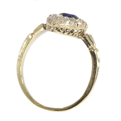 Bague 59 Bague de fiançailles victorienne 1840 en or jaune 18K, saphir et diamants 58 Facettes 21097-0172