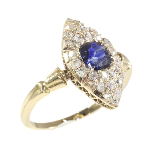 Bague 59 Bague de fiançailles victorienne 1840 en or jaune 18K, saphir et diamants 58 Facettes 21097-0172