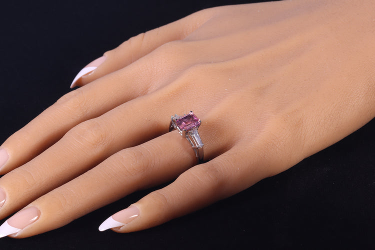 Bague 56 Bague de fiançailles vintage années 1960 en platine, rubellite et diamants 58 Facettes 21162-0447