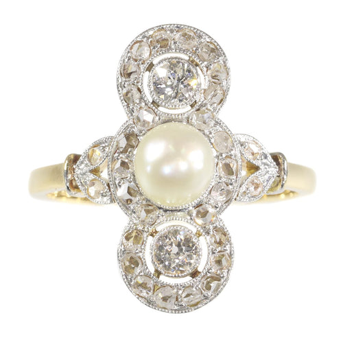 Bague 56 Bague Belle Époque vintage en or jaune 18K avec perle et diamants 58 Facettes 21146-0121