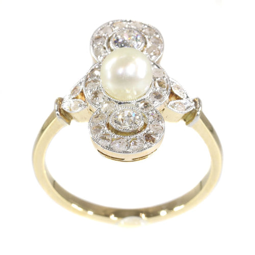 Bague 56 Bague Belle Époque vintage en or jaune 18K avec perle et diamants 58 Facettes 21146-0121