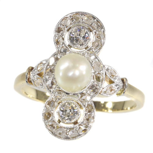 Bague 56 Bague Belle Époque vintage en or jaune 18K avec perle et diamants 58 Facettes 21146-0121