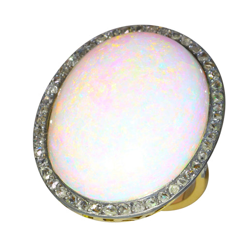 Bague 58 Bague victorienne en or jaune 18k, argent, opale et diamants 58 Facettes 21224-0615