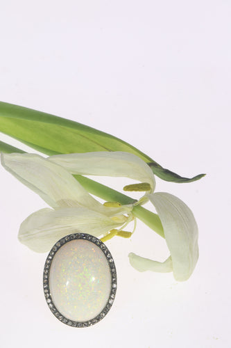 Bague 58 Bague victorienne en or jaune 18k, argent, opale et diamants 58 Facettes 21224-0615