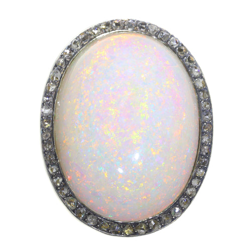 Bague 58 Bague victorienne en or jaune 18k, argent, opale et diamants 58 Facettes 21224-0615