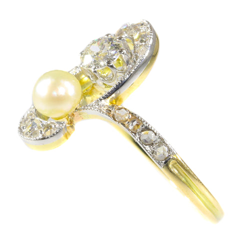 Bague 52 Bague de fiançailles Art nouveau en or 18K, diamants et perle 58 Facettes 21285-0669