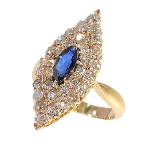 Bague 52 Bague navette victorienne en or jaune 14K, saphir et diamants 58 Facettes 21271-0454