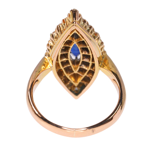 Bague 52 Bague navette victorienne en or jaune 14K, saphir et diamants 58 Facettes 21271-0454