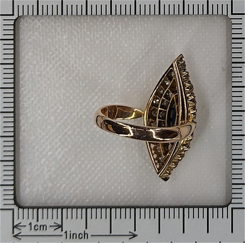 Bague 52 Bague navette victorienne en or jaune 14K, saphir et diamants 58 Facettes 21271-0454