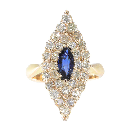 Bague 52 Bague navette victorienne en or jaune 14K, saphir et diamants 58 Facettes 21271-0454