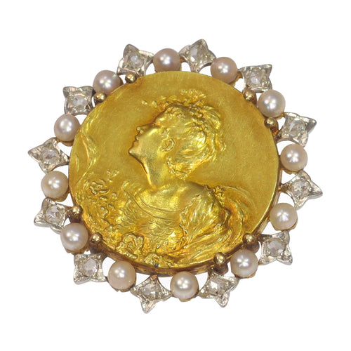 Broche Broche Belle Époque en or jaune 18K, platine, diamants et perles 58 Facettes 21295-0015