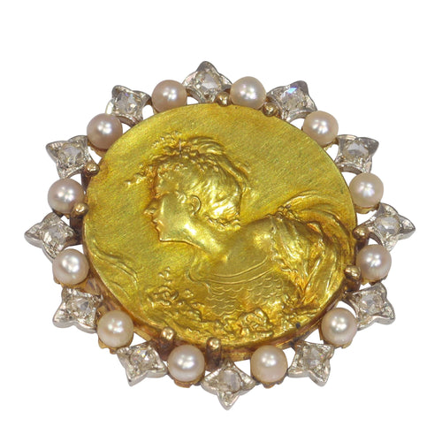 Broche Broche Belle Époque en or jaune 18K, platine, diamants et perles 58 Facettes 21295-0015