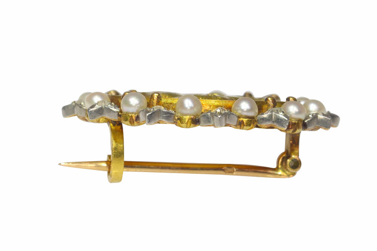 Broche Broche Belle Époque en or jaune 18K, platine, diamants et perles 58 Facettes 21295-0015