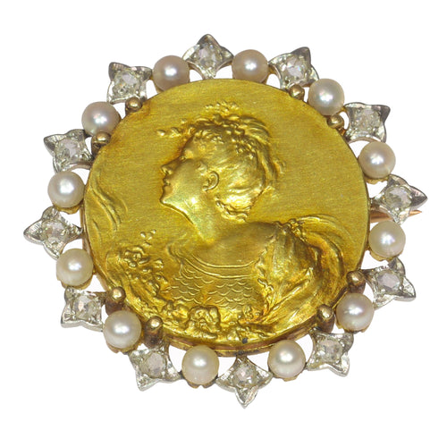 Broche Broche Belle Époque en or jaune 18K, platine, diamants et perles 58 Facettes 21295-0015