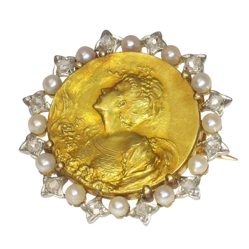 Broche Broche Belle Époque en or jaune 18K, platine, diamants et perles 58 Facettes 21295-0015