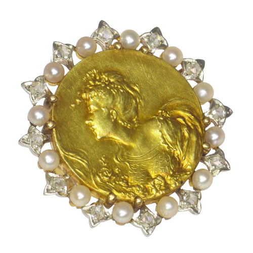 Broche Broche Belle Époque en or jaune 18K, platine, diamants et perles 58 Facettes 21295-0015